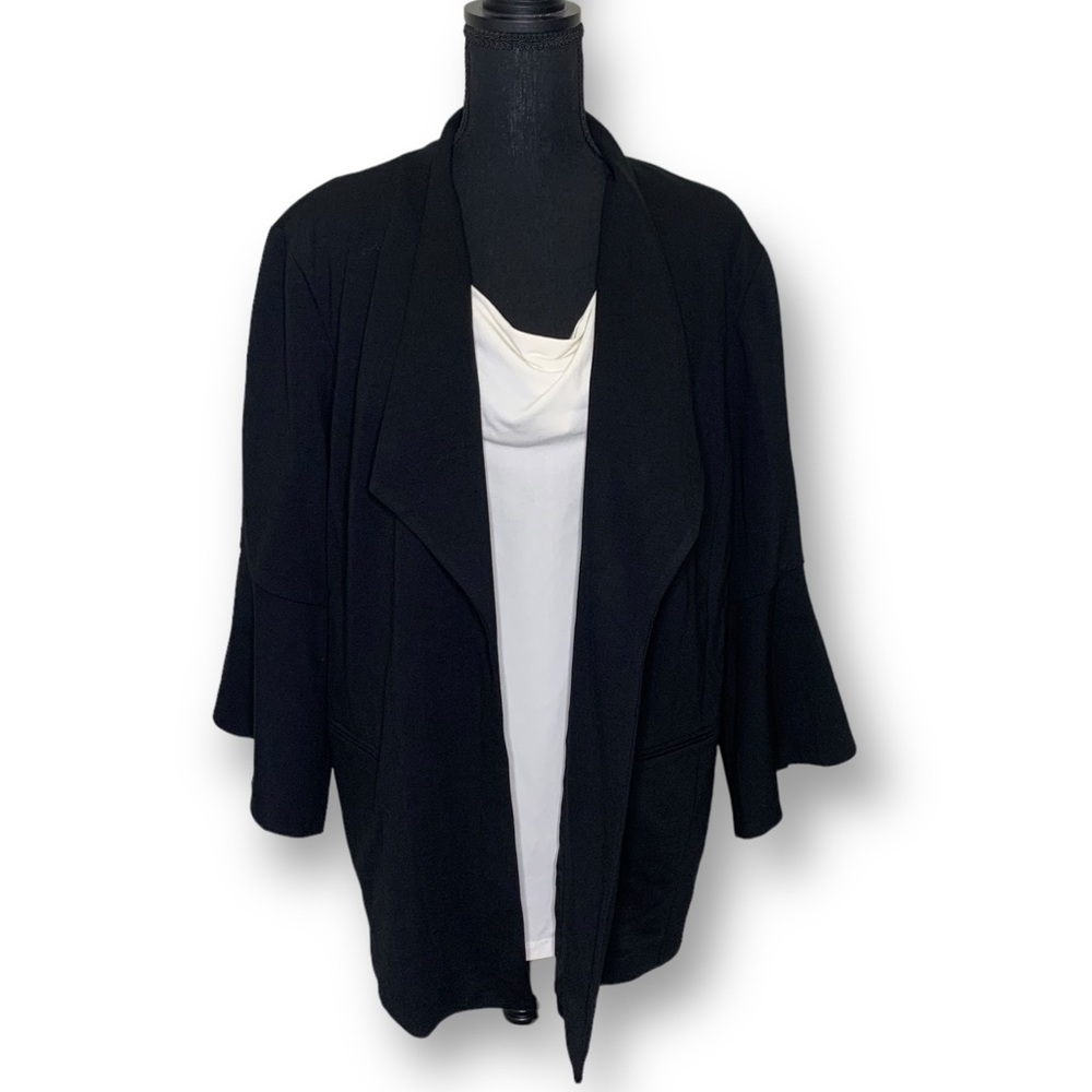 CHICO’s Open Front Blazer/ Cardigan Black, Bell Sleeve Sz 3/ 16